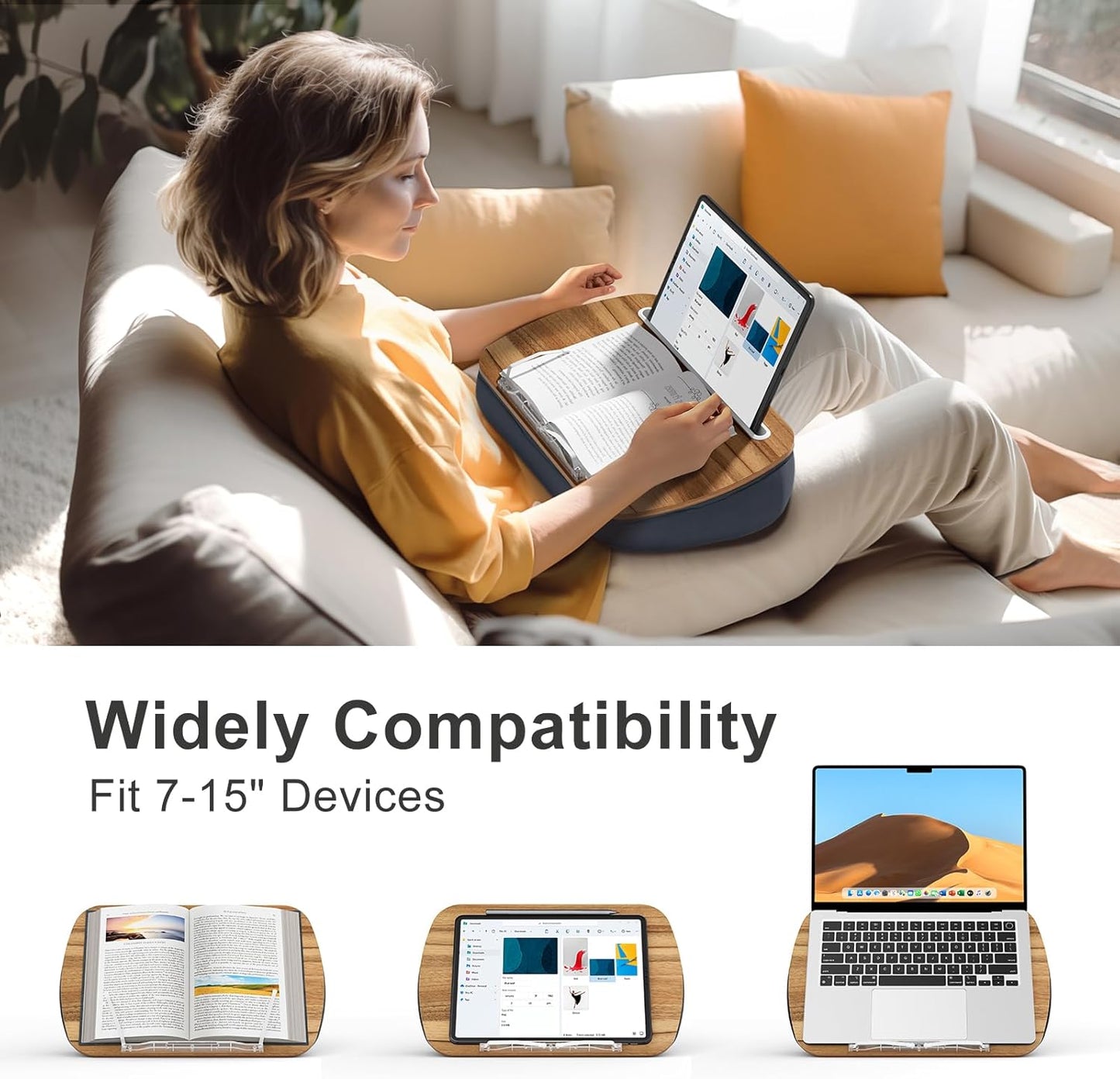Wooden Lap Desk with Soft Pillow Cushion Bag