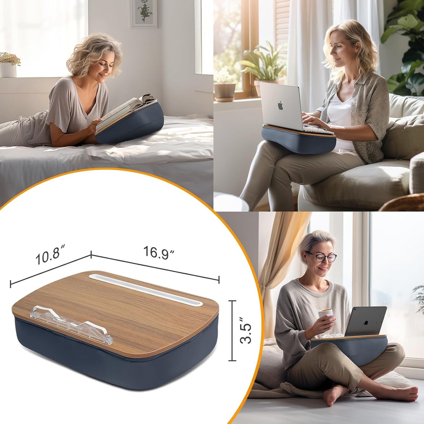 Wooden Lap Desk with Soft Pillow Cushion Bag