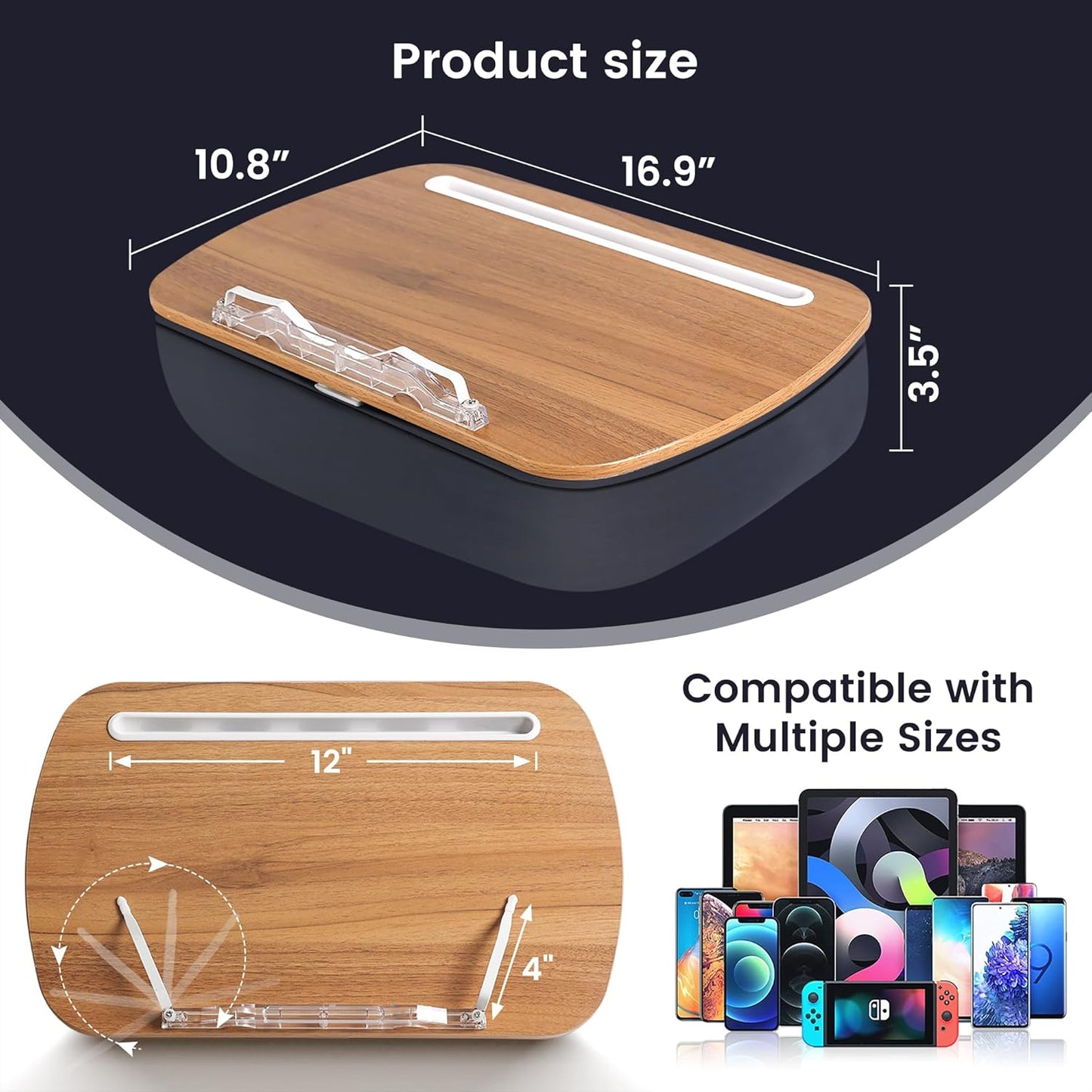 Wooden Lap Desk with Soft Pillow Cushion Bag
