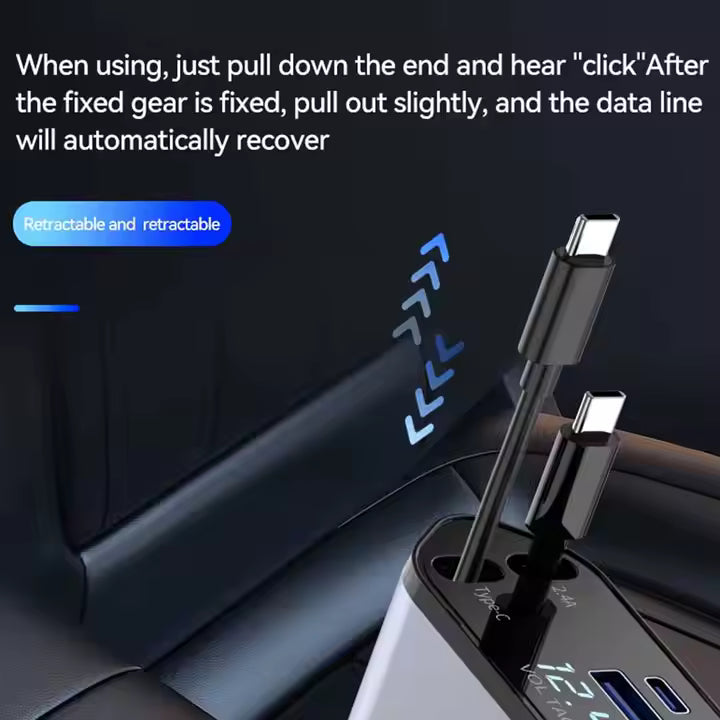 4-in-1 Retractable Car Charger – Fast Charging On the Go