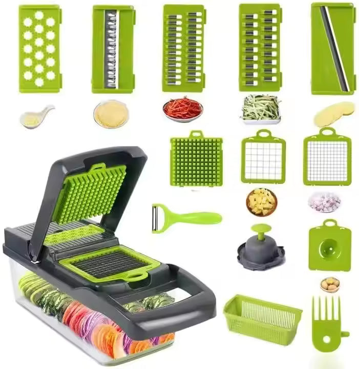 16-in-1 Multifunctional Vegetable Chopper & Slicer with Storage Container