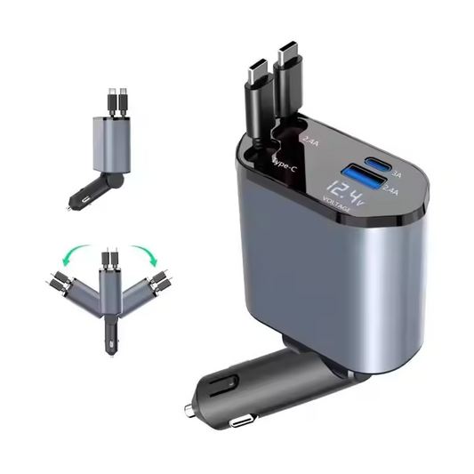 4-in-1 Retractable Car Charger – Fast Charging On the Go